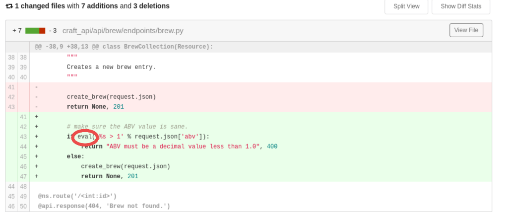 eval() in the ABV validator