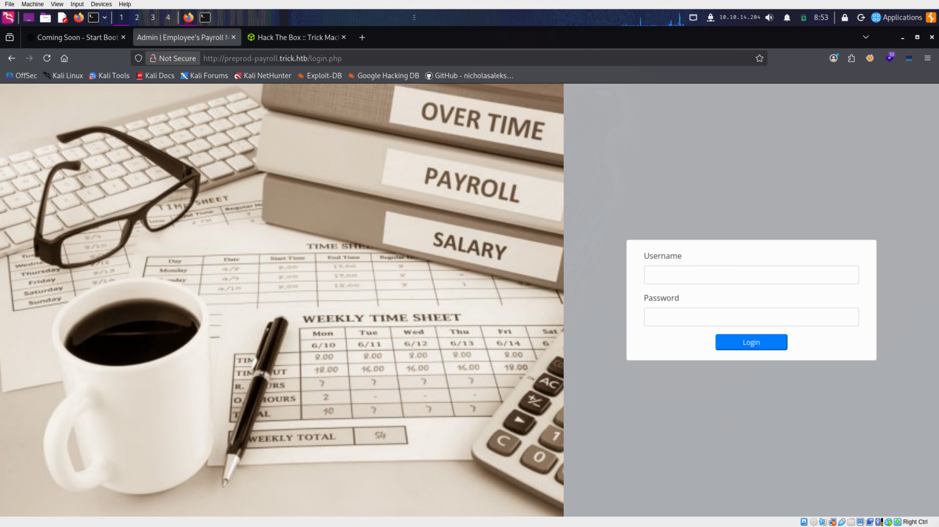 Payroll login page